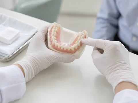 Omawianie planu chirurgicznego na modelu zębów przed zabiegiem