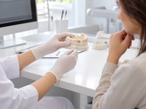 Omawianie możliwości uzupełnienia braku zęba na modelu diagnostycznym